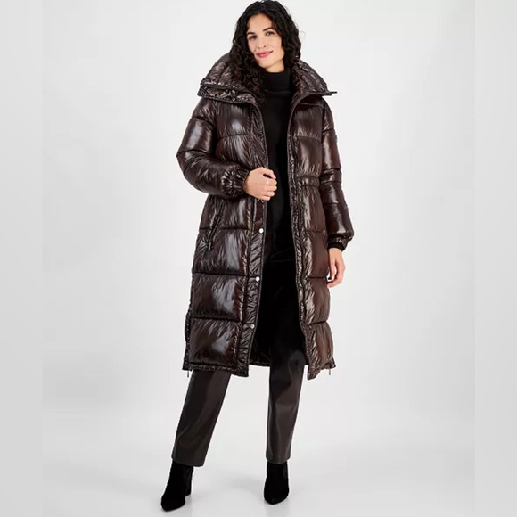 Michael Kors Shine Hooded Anorak Puffer Coat in Brown - Picture 1 of 4